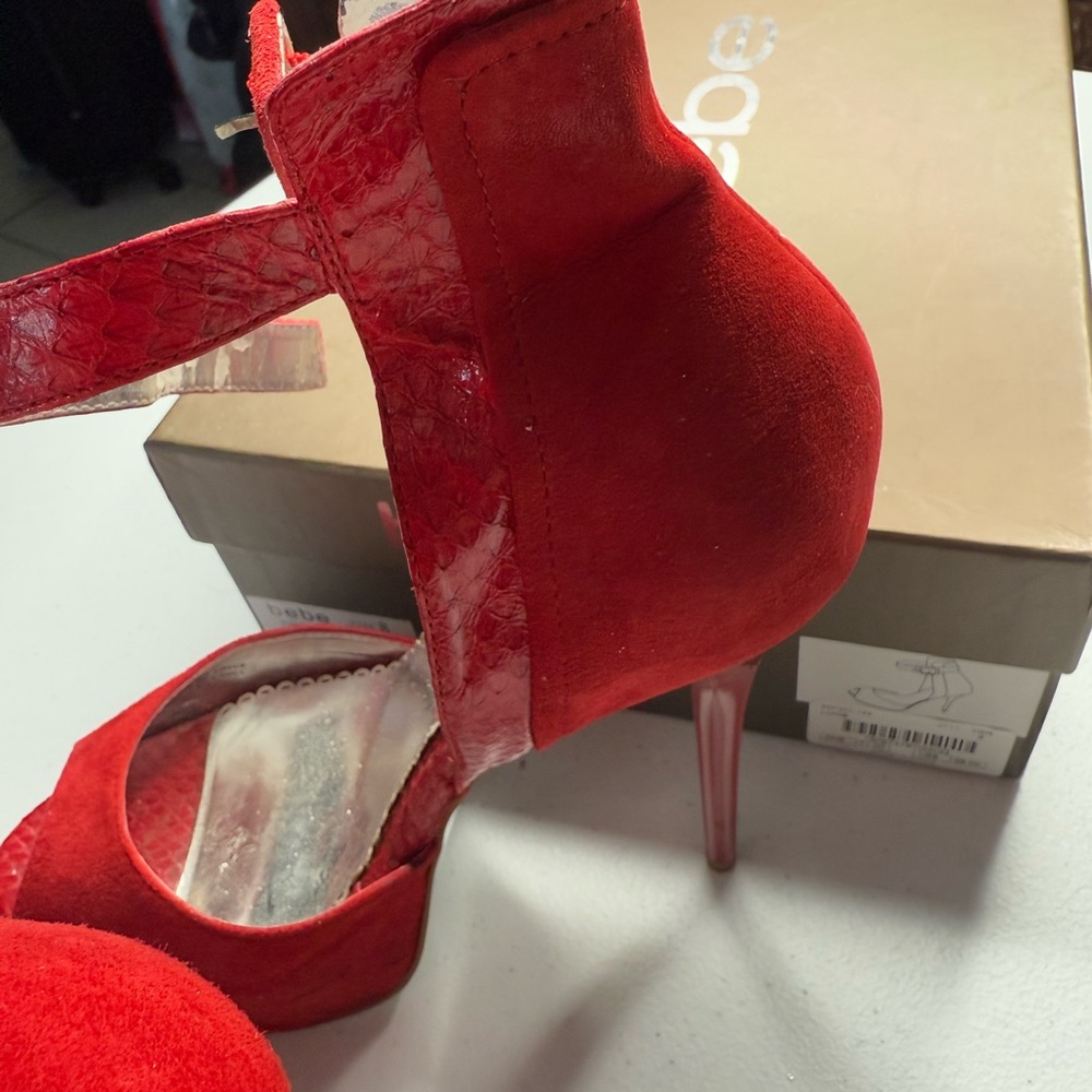Bebe Red Peep Toe Heels - Picture 14 of 14